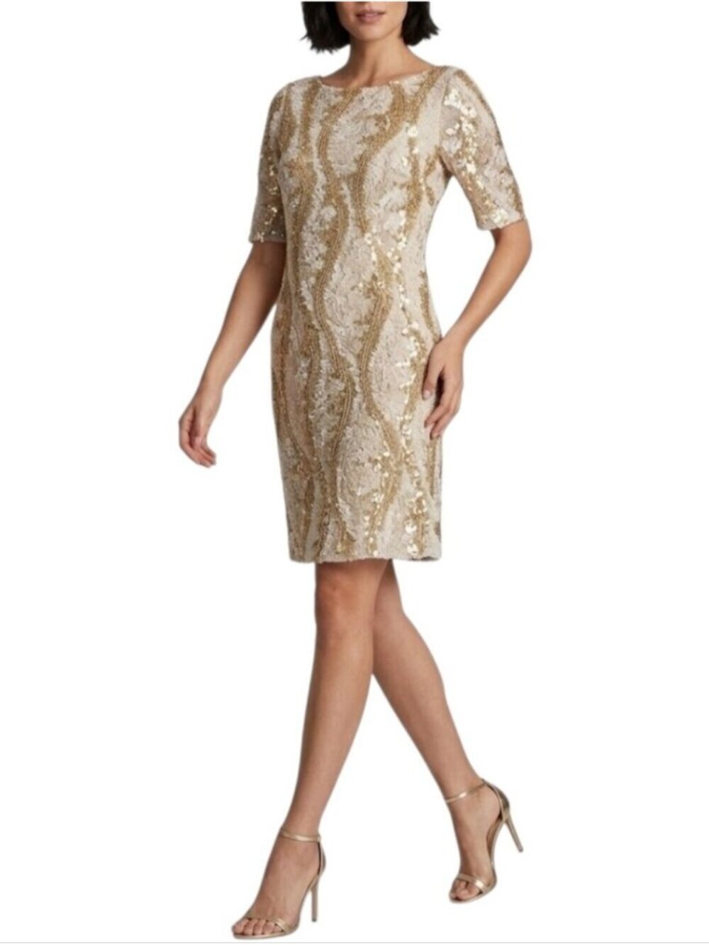 NEW Jax Gold Sequin Chantilly Party Mini Dress Womens Size 10